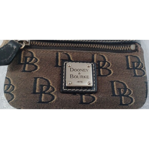 DOONEY & BOURKE COIN PURSE/KEY CHAIN CANVAS LEATHER TRIM BROWN/GOLD - Picture 3 of 10
